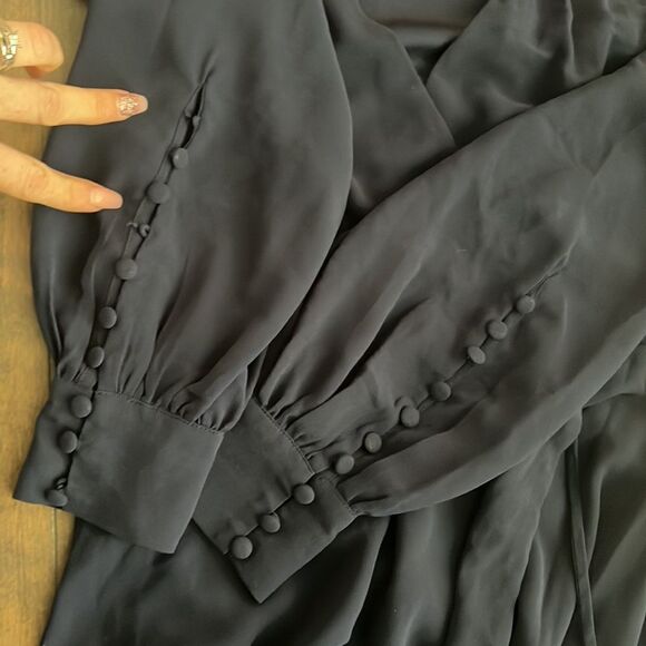 Lulus My Whole Heart Dark Navy Blue Long Sleeve Wrap Dress Sz- Small - Picture 14 of 16